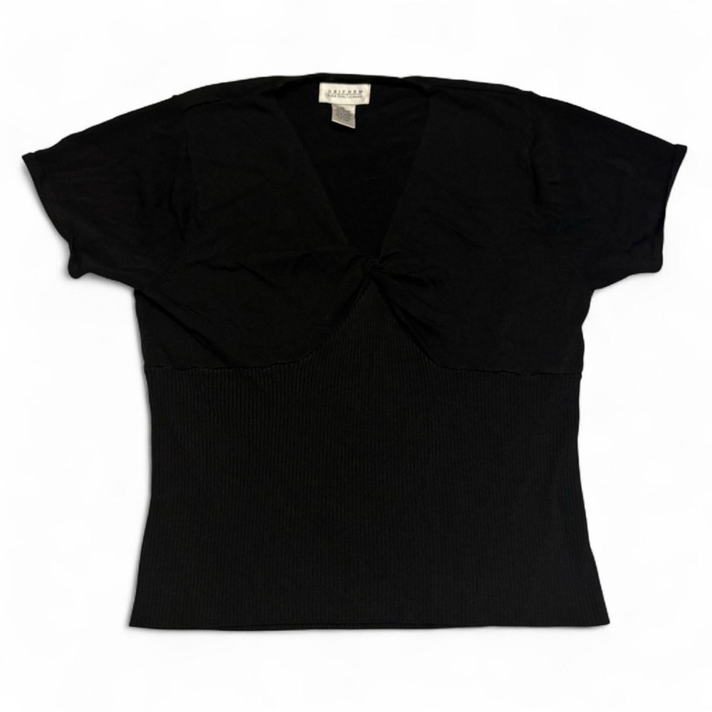 Y2K Black Twist Front Ribbed Knit Tee Indie Soft Grunge Babecore Top XL - Picture 2 of 4